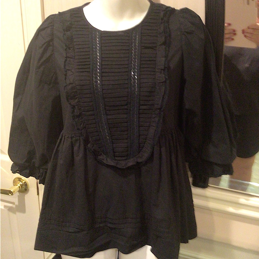 ⬇️Price Drop⬇️NWOT Black 3/4 sleeve cotton top with ruffles - Picture 1 of 5